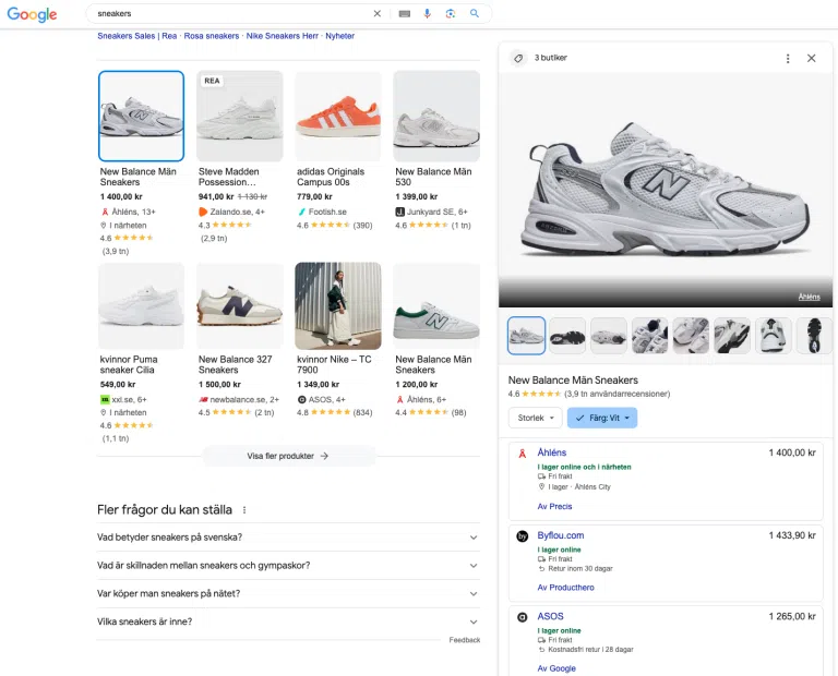 Exempel på hur popular products ser ut i sökresultatet.